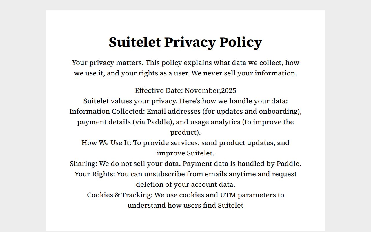 Suitelet Privacy policy